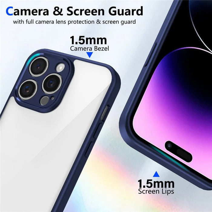 For iPhone 15 Pro Case Matte Skin Touch Clear PC + TPU Shockproof Phone Back Cover - Blue - 4