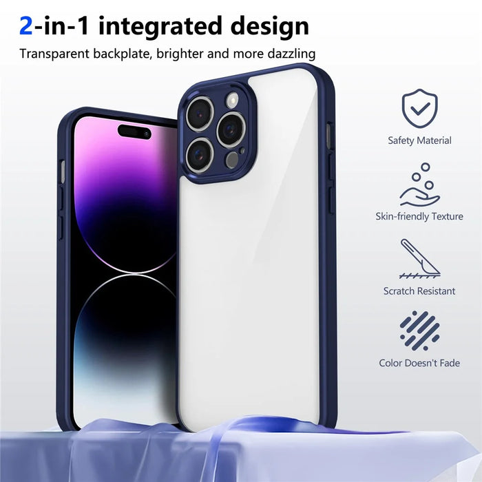 For iPhone 15 Pro Case Matte Skin Touch Clear PC + TPU Shockproof Phone Back Cover - Blue - 6