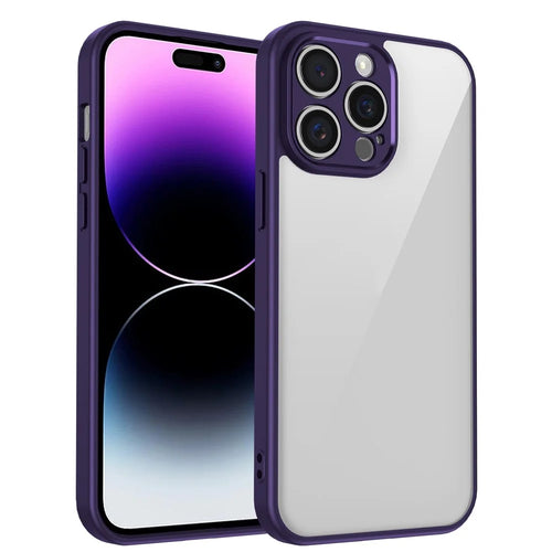 For iPhone 14 Pro Max Case Matte Skin Touch Clear PC + TPU Shockproof Phone Back Cover - Purple - 1