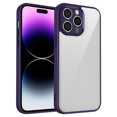 For iPhone 14 Pro Case Matte Skin Touch Clear PC + TPU Shockproof Phone Back Cover - Purple - 1