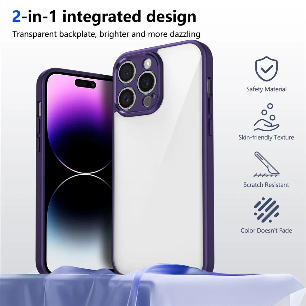 For iPhone 14 Pro Case Matte Skin Touch Clear PC + TPU Shockproof Phone Back Cover - Purple - 6