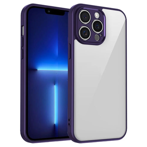 For iPhone 13 Pro Case Matte Skin Touch Clear PC + TPU Shockproof Phone Back Cover - Purple - 1