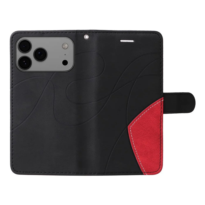 For iPhone 18 Pro Max / 17 Pro Max Leather Phone Case Stand Wallet with Bi-colour Splicing Design - Black - 3