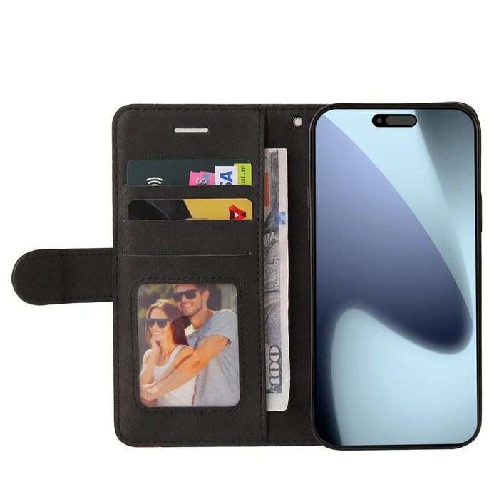 For iPhone 18 Pro / 17 Pro Leather Phone Case Stand Wallet with Bi-colour Splicing Design - Black - 2