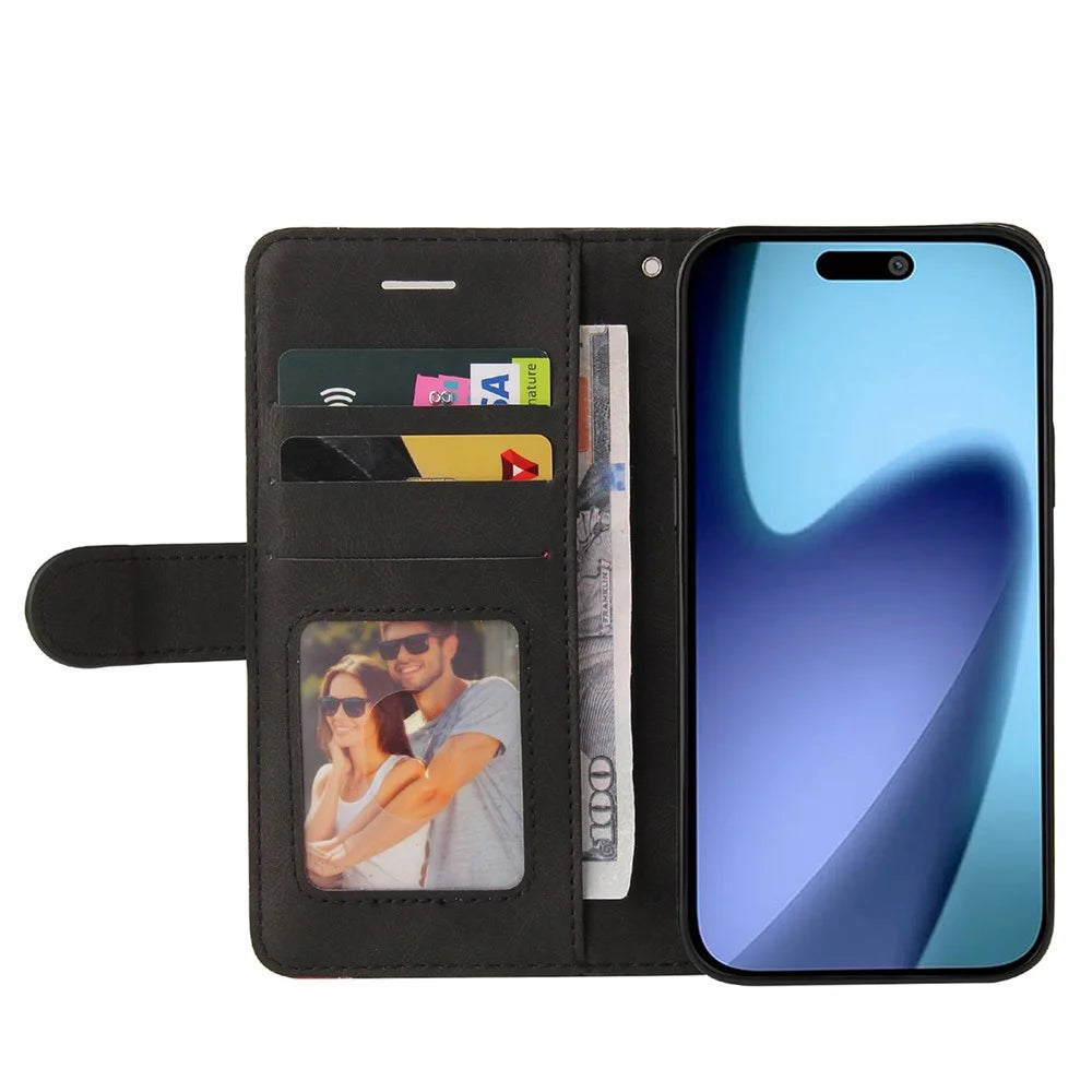 For iPhone Air Leather Phone Case Stand Wallet with Bi-colour Splicing Design - Black - 2