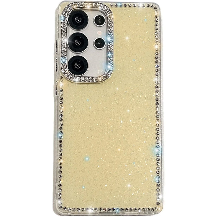 For Samsung Galaxy S24 Ultra Case Rhinestone Edge Glitter Back TPU + PC IMD Phone Cover - Glitter Light Yellow - 1