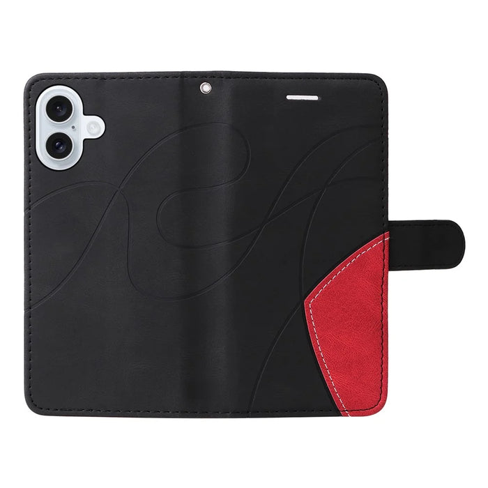 For iPhone 17 Leather Phone Case Stand Wallet with Bi-colour Splicing Design - Black - 3