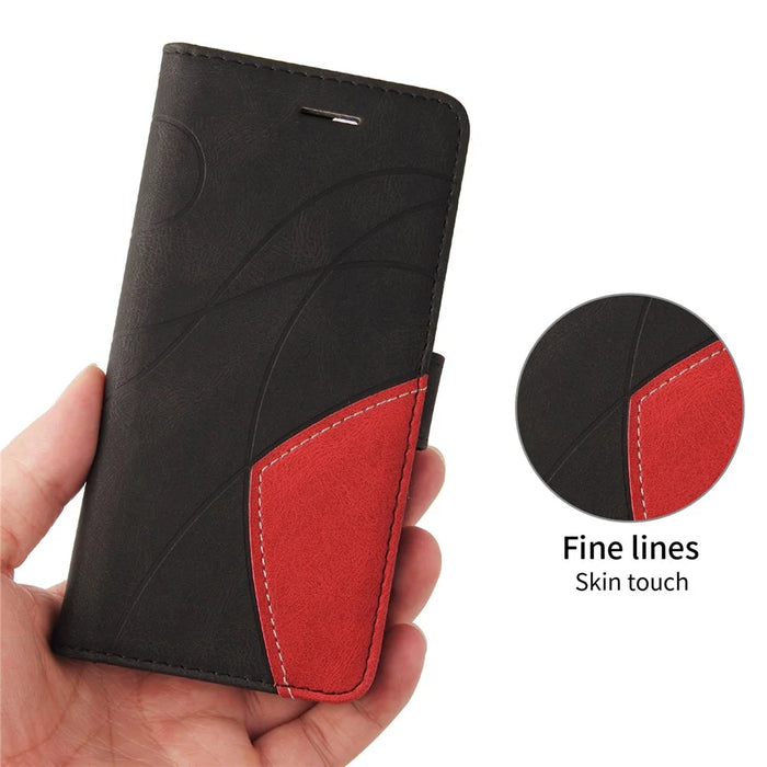 For iPhone 17 Leather Phone Case Stand Wallet with Bi-colour Splicing Design - Black - 7