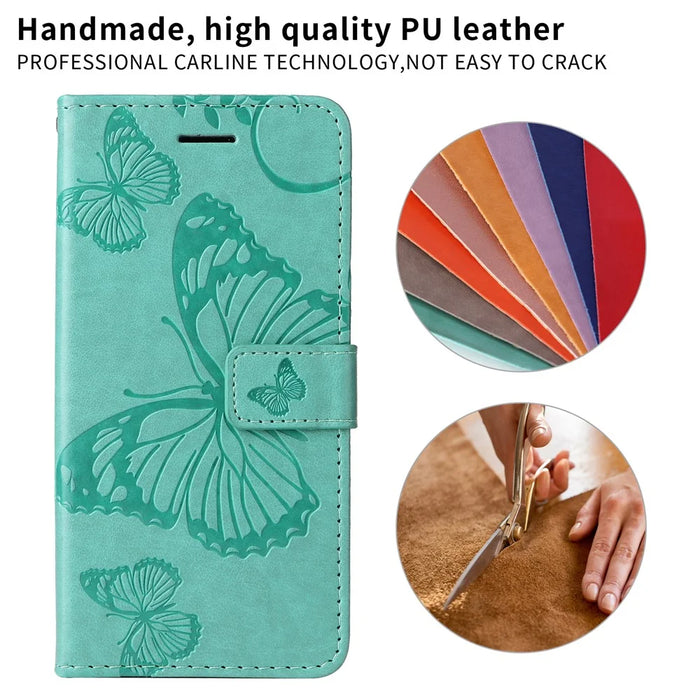For iPhone 18 Pro Max / 17 Pro Max Wallet Case Floral Butterfly Imprinted Leather Phone Cover Stand -  Green - 4