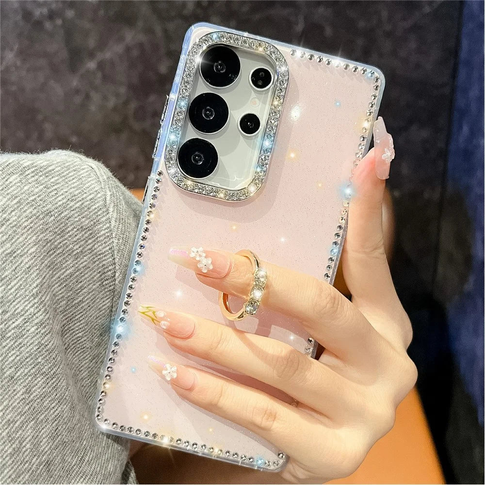 For Samsung Galaxy S24 Ultra Case with Ring Kickstand Rhinestone Edge TPU + PC IMD Phone Cover - Starry Transparent - 4