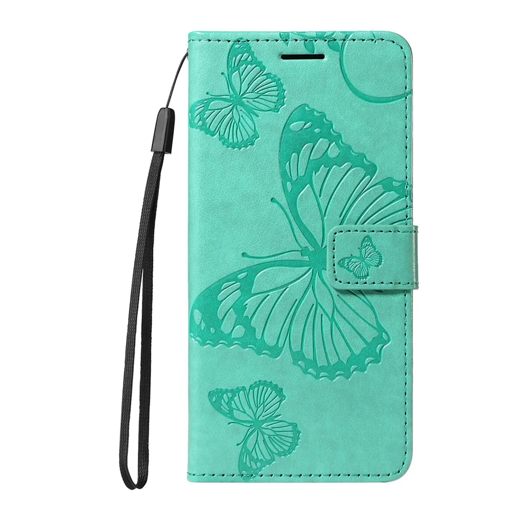 For iPhone 18 Pro / 17 Pro Wallet Case Floral Butterfly Imprinted Leather Phone Cover Stand -  Green - 7