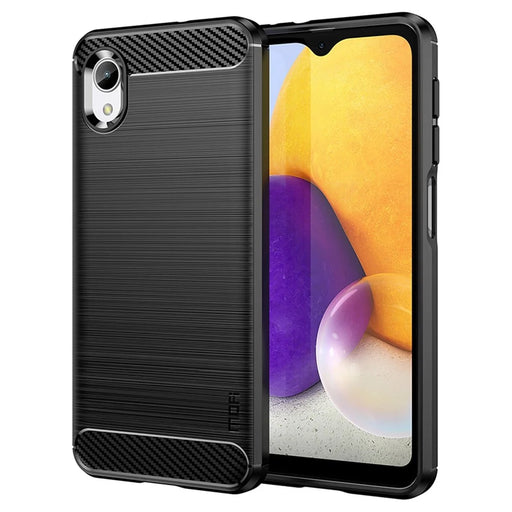 MOFI JK TPU Series-1 for Samsung Galaxy A23e / A22e Carbon Fiber Texture Anti-fingerprints Phone Case Soft TPU Brushed Surface Protective Cover - Black - 1
