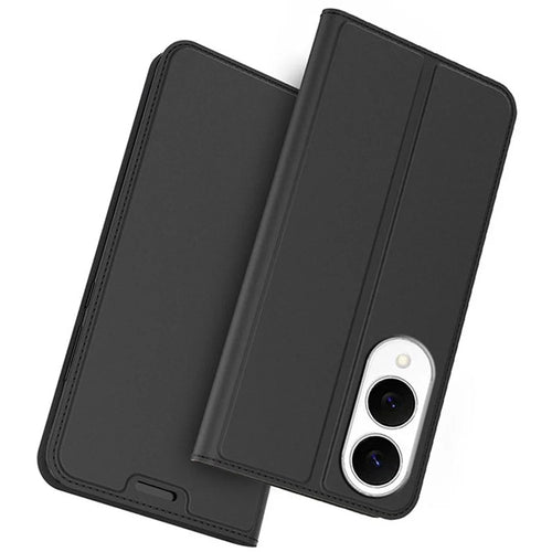 For Samsung Galaxy S25 Edge Case PU Leather Phone Cover with Card Holder Stand - Black - 1