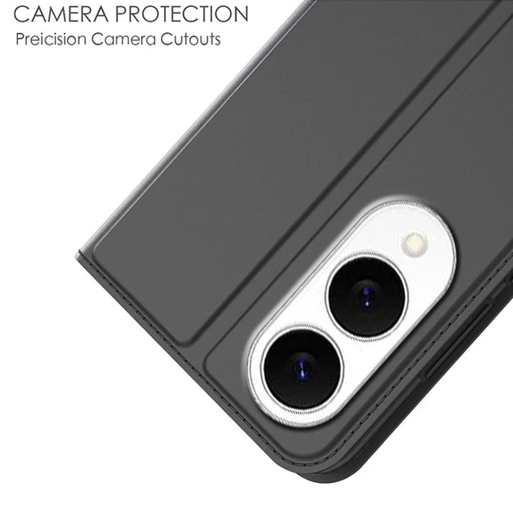 For Samsung Galaxy S25 Edge Case PU Leather Phone Cover with Card Holder Stand - Black - 5