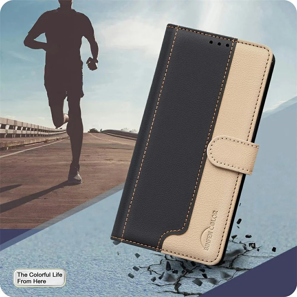 BINFEN COLOR BF33 Leather Case For Samsung Galaxy A52s 5G  /  A52 5G  /  A52 4G Splicing Color RFID Blocking Wallet Stand Phone Cover - Black - 6