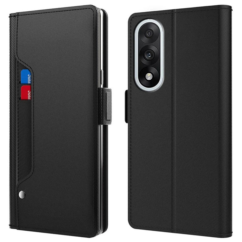 For OnePlus Nord 5 5G / Ace 5 Ultra 5G Case Stand PU Leather Phone Cover Card Holder Mirror - Black - 1