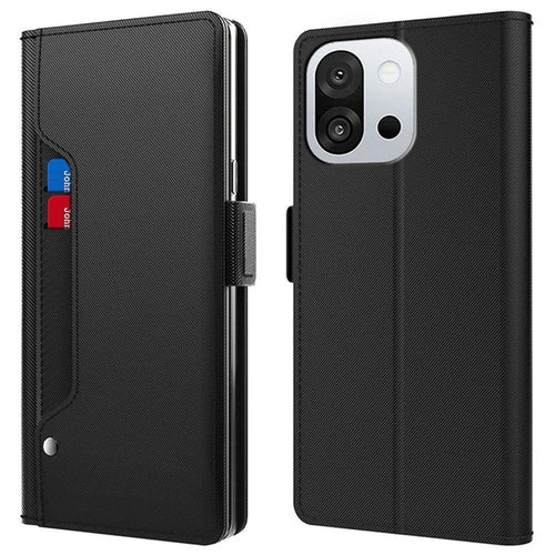 For OnePlus 13T 5G Case Stand PU Leather Phone Cover Card Holder Mirror - Black - 1