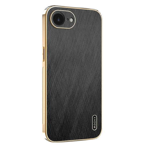 KADEM For iPhone 17e / 16e Case Electroplating Silk Texture PU + TPU Phone Back Cover - Black - 1
