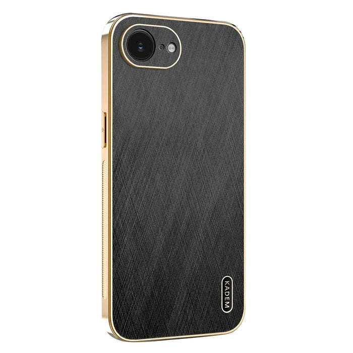 KADEM For iPhone 17e / 16e Case Electroplating Silk Texture PU + TPU Phone Back Cover - Black - 1