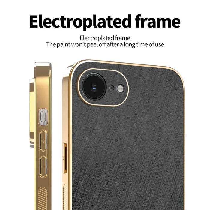 KADEM For iPhone 17e / 16e Case Electroplating Silk Texture PU + TPU Phone Back Cover - Black - 3