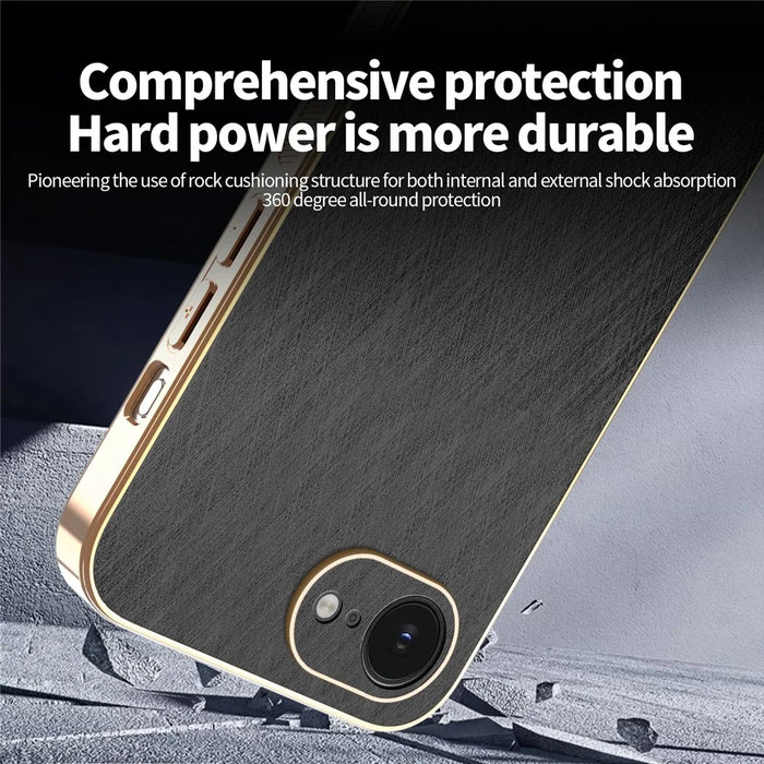 KADEM For iPhone 17e / 16e Case Electroplating Silk Texture PU + TPU Phone Back Cover - Black - 4