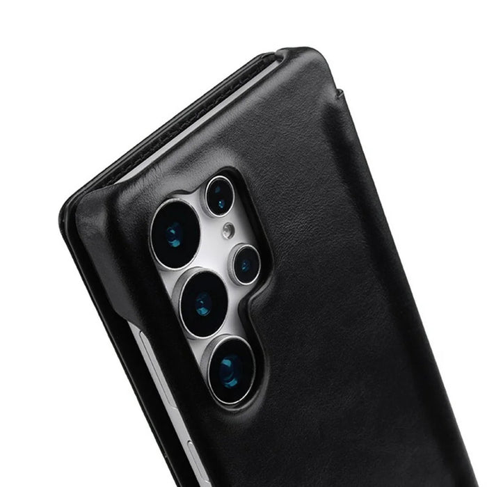 MELKCO For Samsung Galaxy S25 Ultra Case Card Slots Genuine Cow Leather Flip Phone Cover - Black - 4