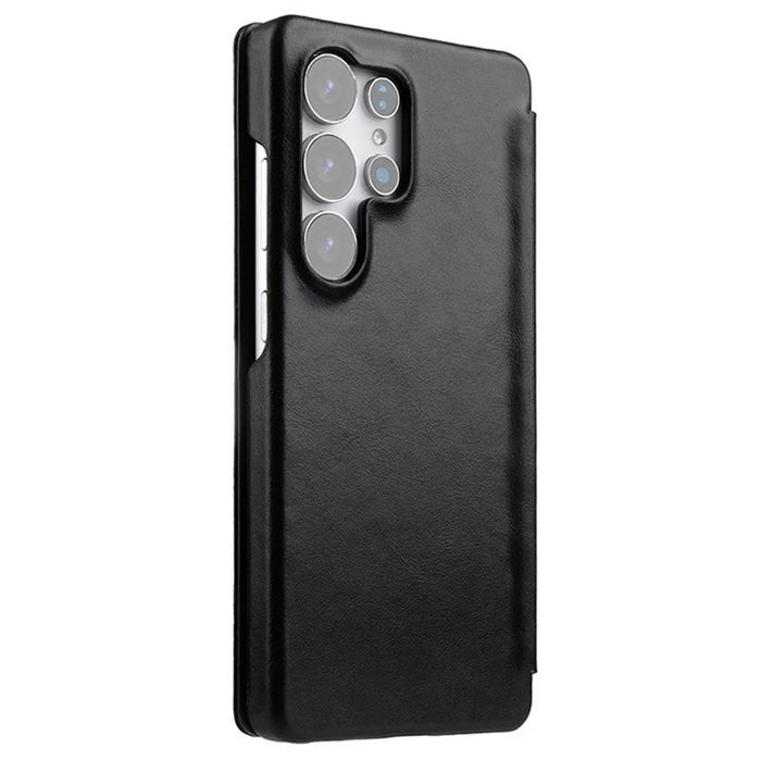 MELKCO For Samsung Galaxy S25 Ultra Case Card Slots Genuine Cow Leather Flip Phone Cover - Black - 5