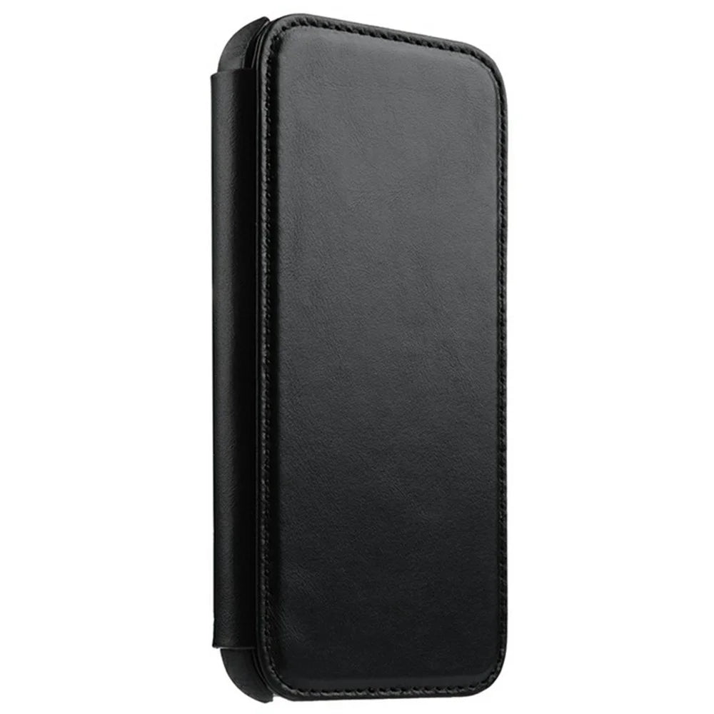MELKCO For iPhone 16 Pro Max Case Compatible with MagSafe Card Slots Genuine Cow Leather Phone Cover - Black - 6