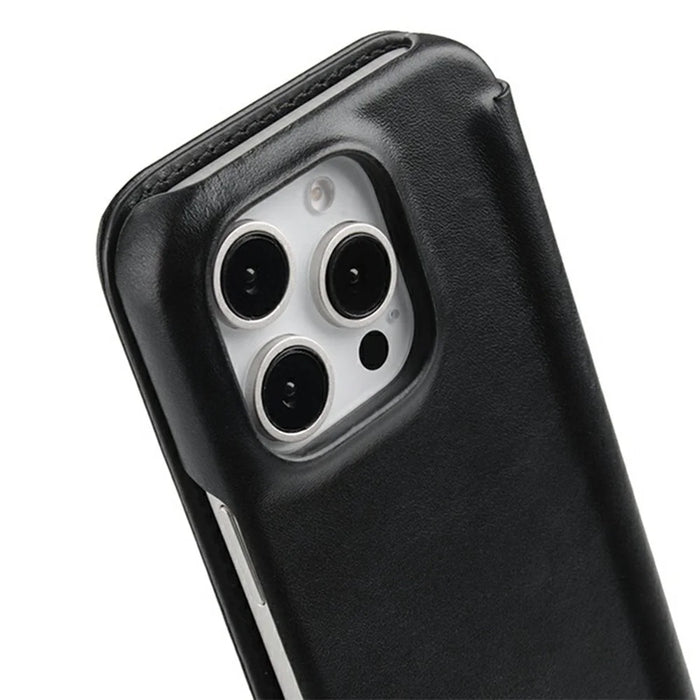 MELKCO For iPhone 16 Pro Case Compatible with MagSafe Card Slots Genuine Cow Leather Phone Cover - Black - 4