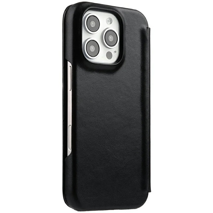 MELKCO For iPhone 16 Pro Case Compatible with MagSafe Card Slots Genuine Cow Leather Phone Cover - Black - 5