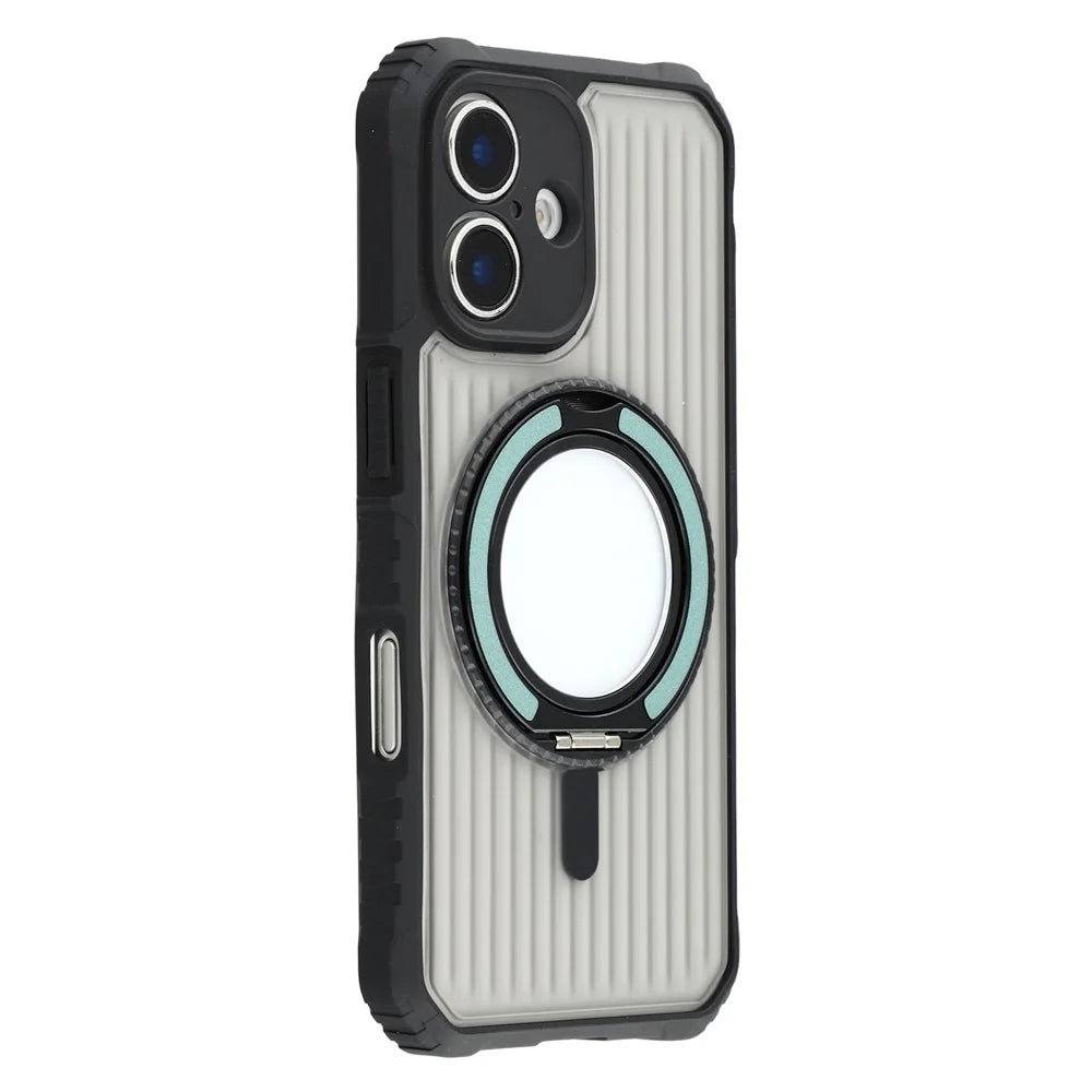 For iPhone 16 Magnetic Case with Kickstand PC + TPU Phone Back Cover - Cyan - 1