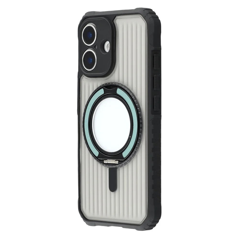 For iPhone 16 Magnetic Case with Kickstand PC + TPU Phone Back Cover - Cyan - 3