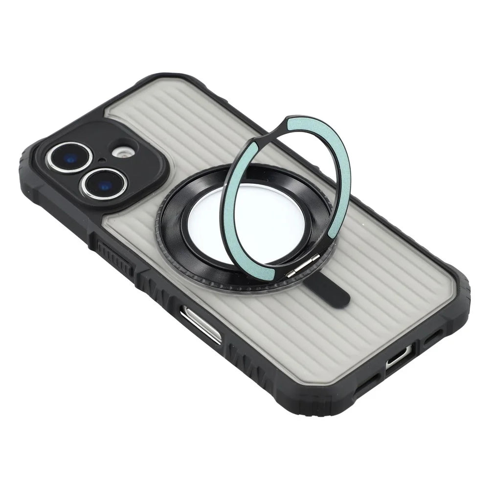 For iPhone 16 Magnetic Case with Kickstand PC + TPU Phone Back Cover - Cyan - 6