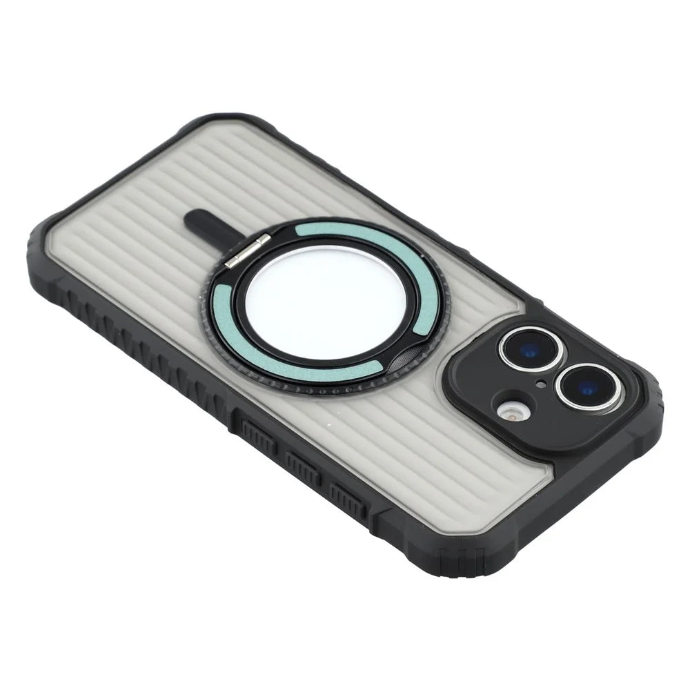For iPhone 16 Magnetic Case with Kickstand PC + TPU Phone Back Cover - Cyan - 7