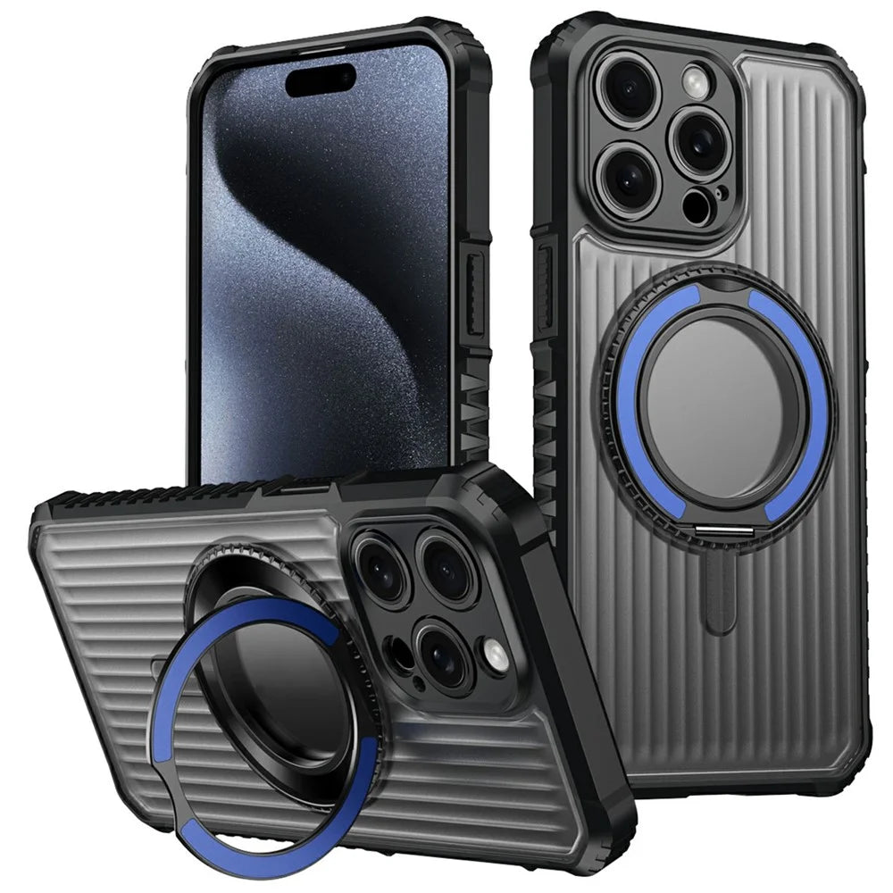 For iPhone 15 Pro Max Magnetic Case with Kickstand PC + TPU Phone Back Cover - Sapphire - 1