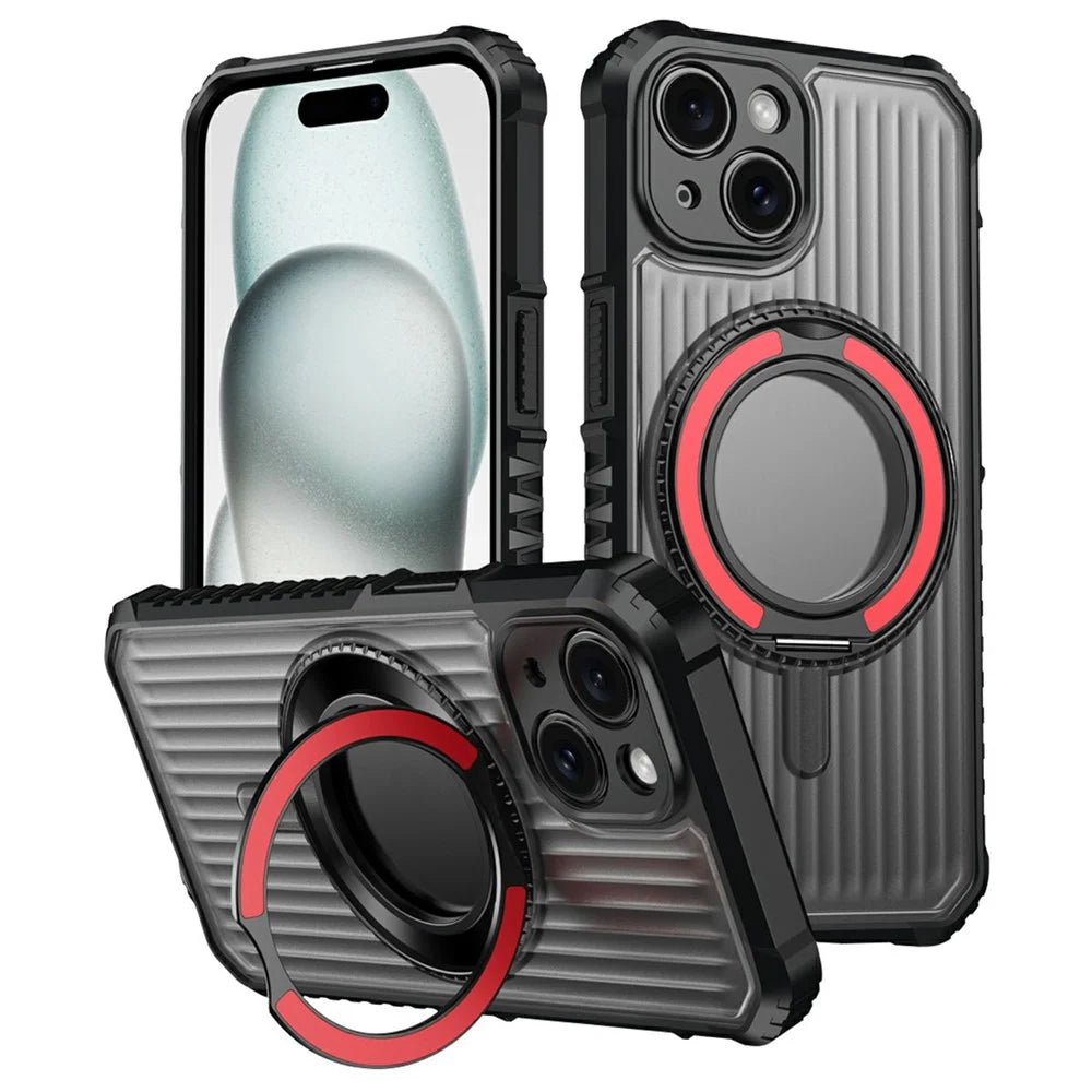 For iPhone 14 Magnetic Case with Kickstand PC + TPU Phone Back Cover - Red - 1