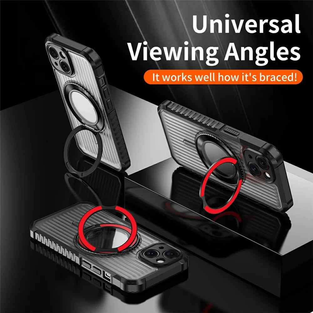 For iPhone 14 Magnetic Case with Kickstand PC + TPU Phone Back Cover - Red - 4