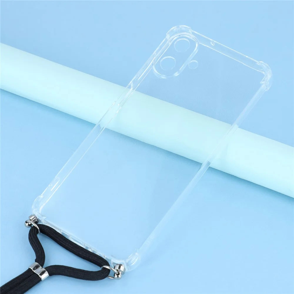 For Samsung Galaxy A08 5G / A08 4G / A07 4G Case Reinforced Corner TPU Clear Phone Cover with Lanyard - 3