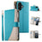 For iPhone 16 Case Zipper Pocket Wallet Color Splicing Leather Flip Phone Cover with Straps - Lake Blue - 1
