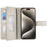 For iPhone 15 Case Zipper Pocket Wallet Color Splicing Leather Flip Phone Cover with Straps - Lake Blue - 2