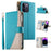 For iPhone 14 Pro Max Case Zipper Pocket Wallet Color Splicing Leather Flip Phone Cover with Straps - Lake Blue - 1