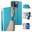 For iPhone 13 Pro Max Case Zipper Pocket Wallet Color Splicing Leather Flip Phone Cover with Straps - Lake Blue - 1