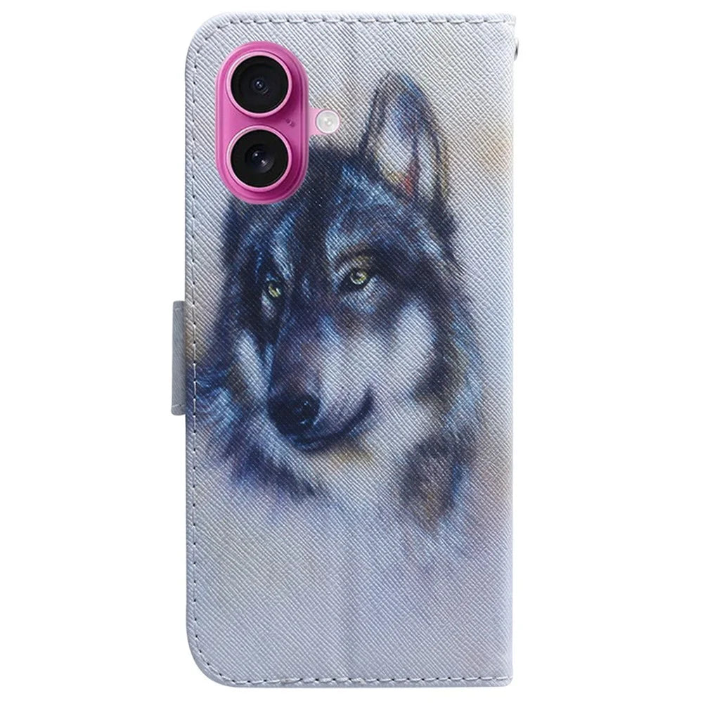 For iPhone 17 Wallet Case Pattern Print Leather Phone Cover - Wolf - 7