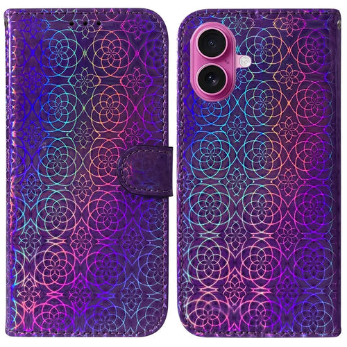 For iPhone 17 Stand Case Dazzling Flower Leather Phone Cover - Purple - 1