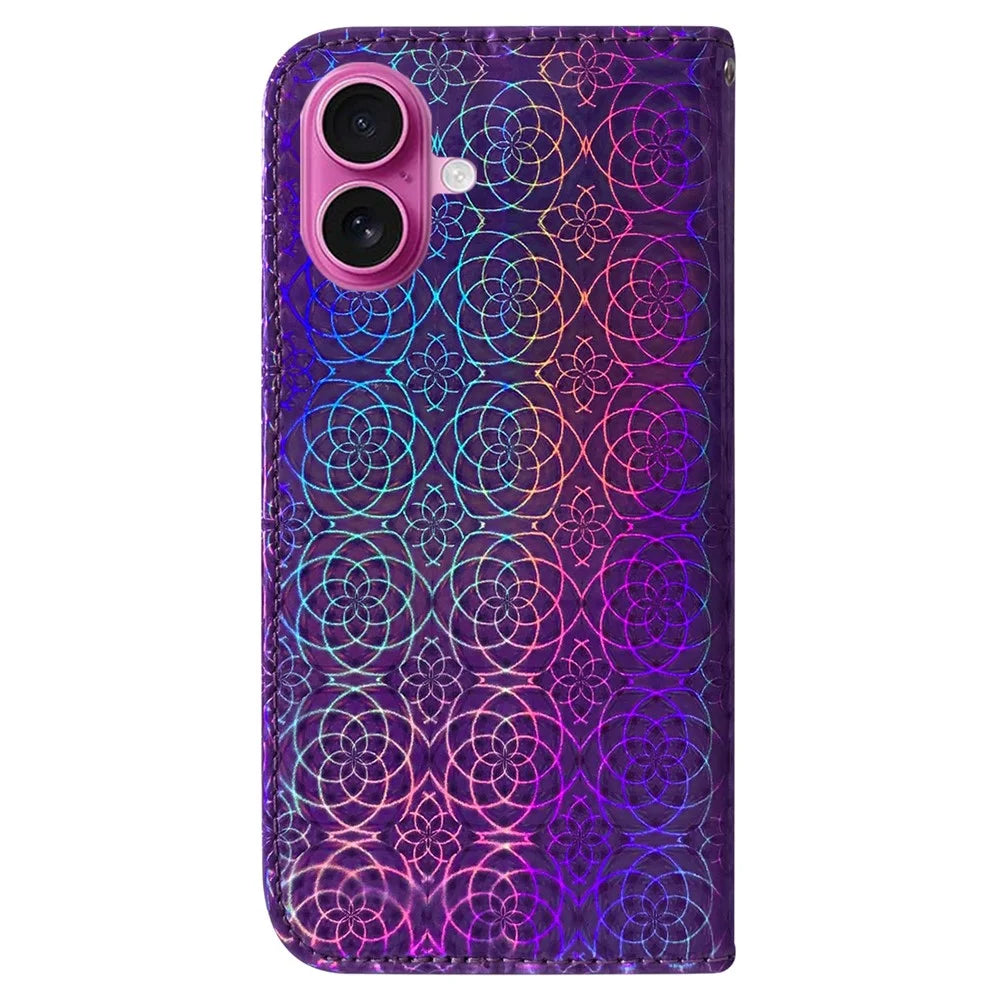 For iPhone 17 Stand Case Dazzling Flower Leather Phone Cover - Purple - 7