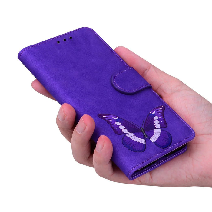 For iPhone 17 Stand Case PU Leather Phone Cover Butterfly Printed - Purple - 6
