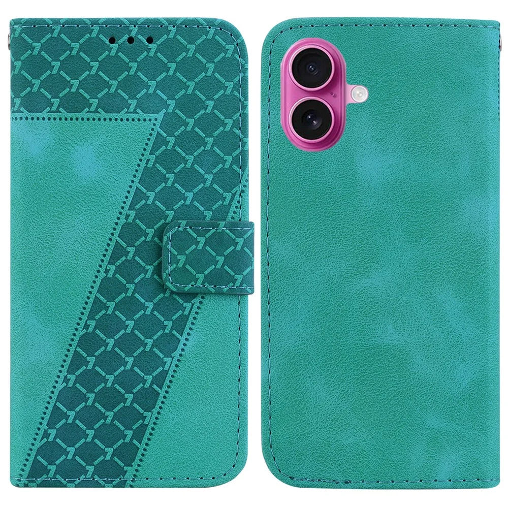 For iPhone 17 Stand Case 7-Shaped Pattern Imprint Leather Phone Cover with Strap - Green - 1