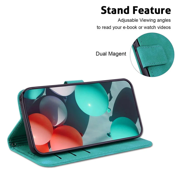 For iPhone 17 Stand Case 7-Shaped Pattern Imprint Leather Phone Cover with Strap - Green - 2