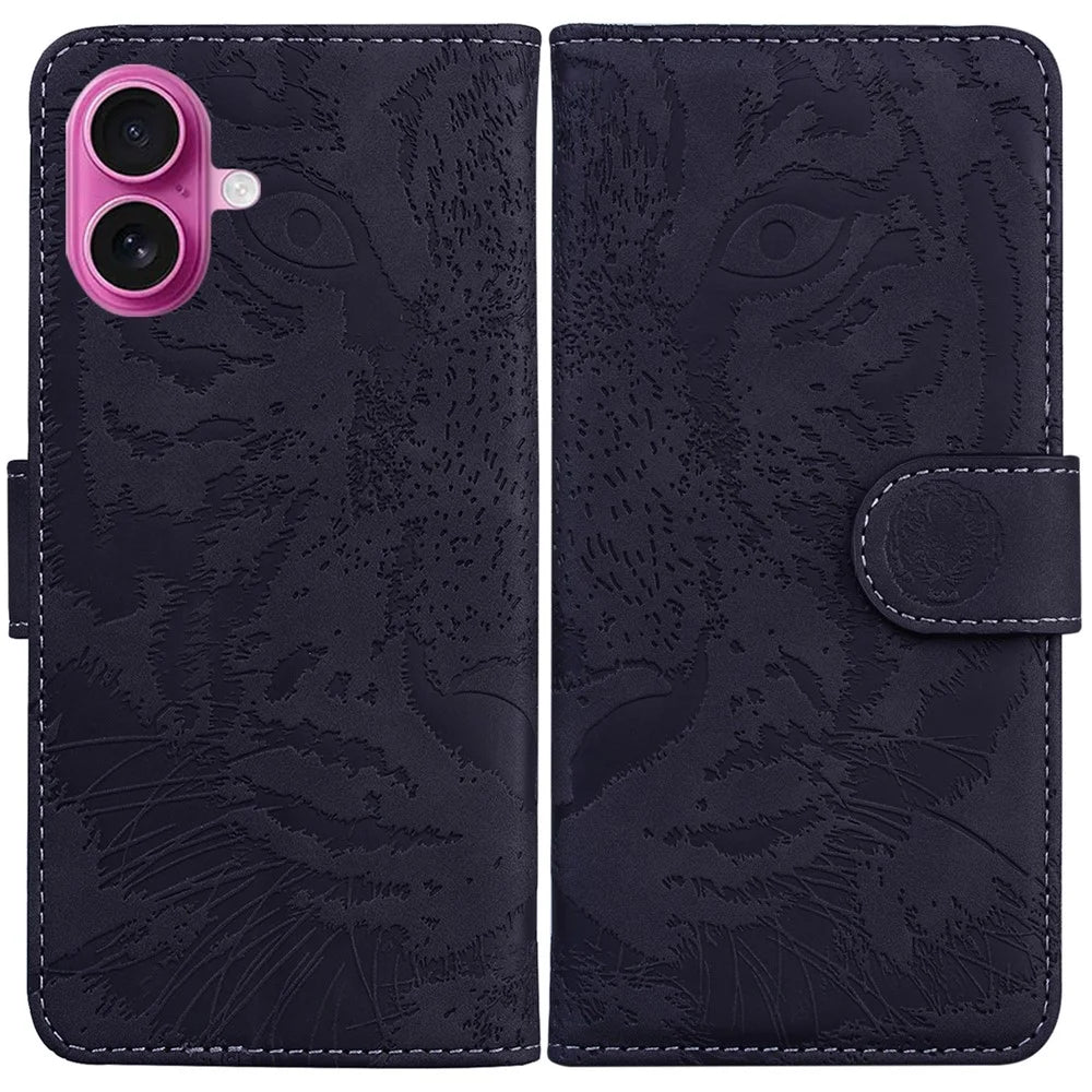 For iPhone 17 Case Tiger Imprint Leather Wallet Phone Cover - Black - 1