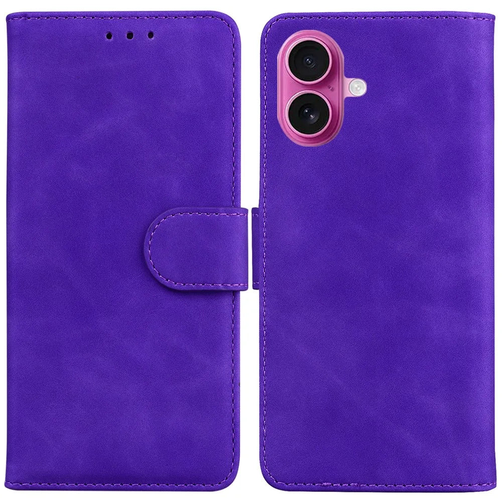 For iPhone 17 Case Solid Color Leather Wallet Phone Cover - Purple - 1